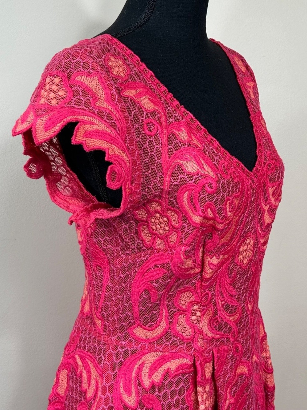 Yoana Baraschi for Anthropologie Pink Lace Cocktail Dress Size 4 - Picture 5 of 11
